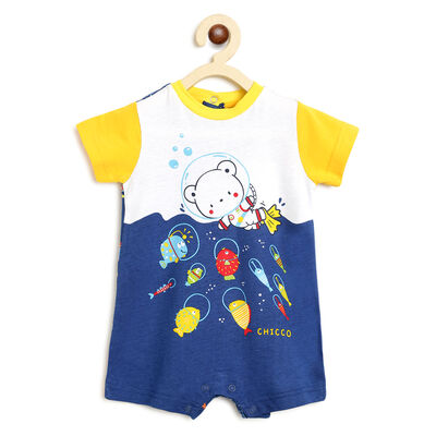 Boys Medium Blue Printed Short Sleeve Romper